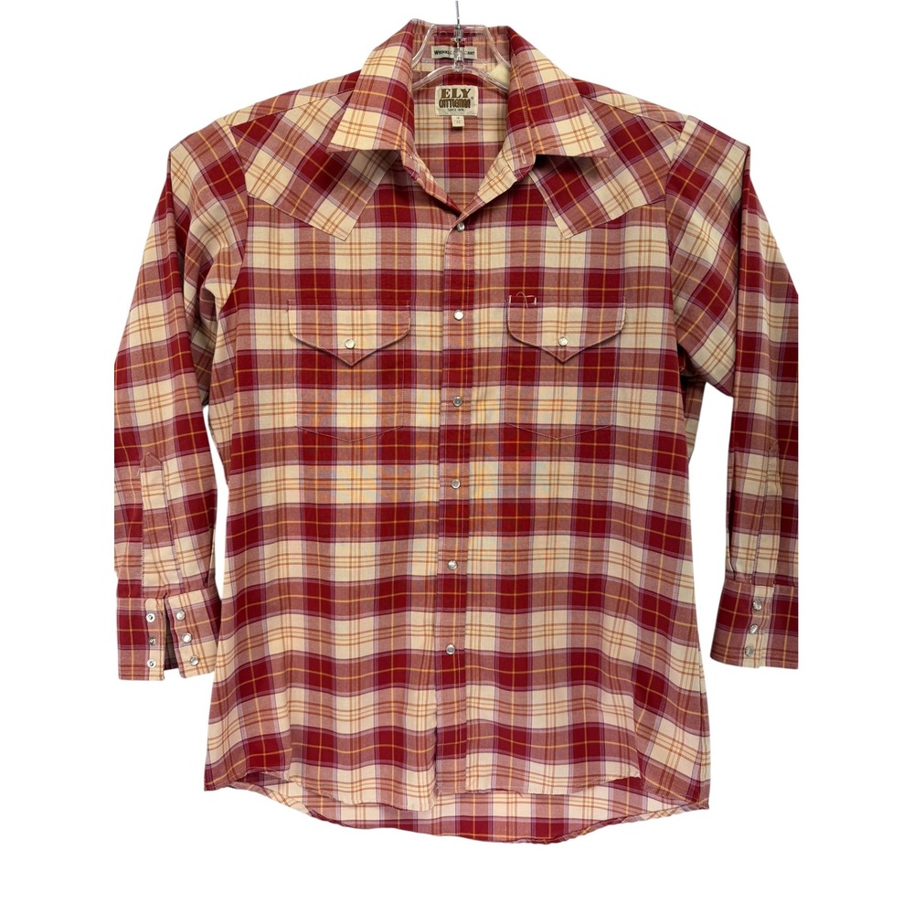 Ely Cattleman Mens 16-34 Red Plaid Western Pearl Snap Shirt (R10)